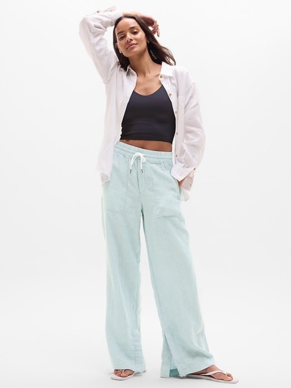 Athleta Light Blue 100% Linen wide leg Pants